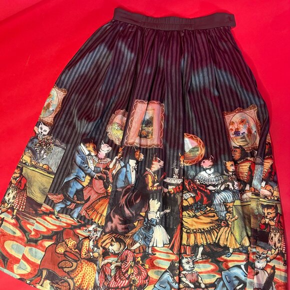 Elf Sack Illustrated Storybook Midi Skirt – Size M – Whimsical Cat Party Print - Picture 9 of 9